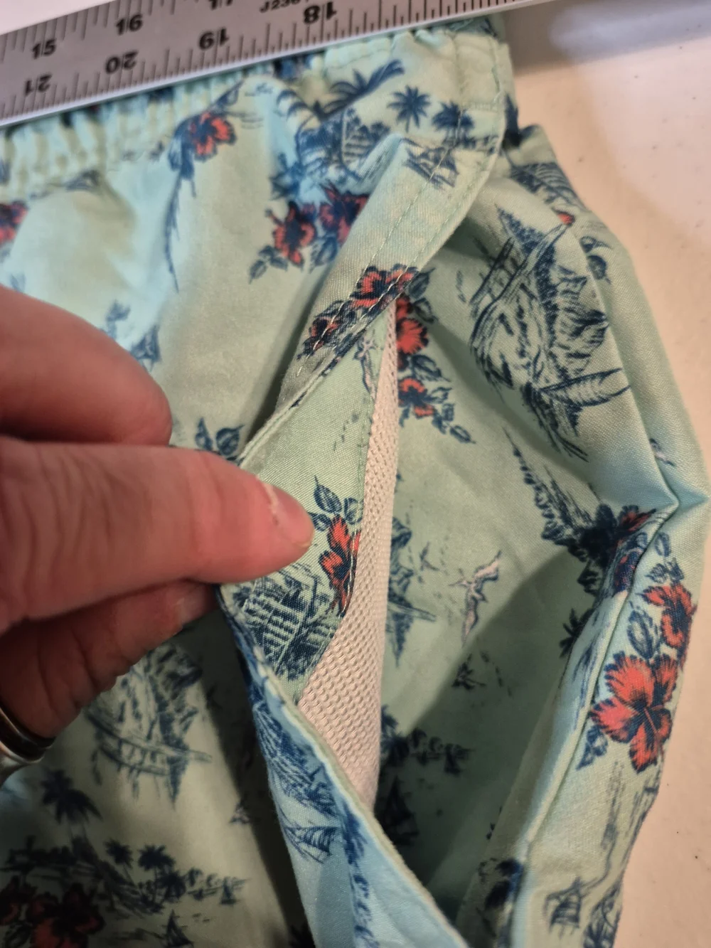 Men's Mint Green Tropical Print Swim Trunks with Elastic Waist 4829